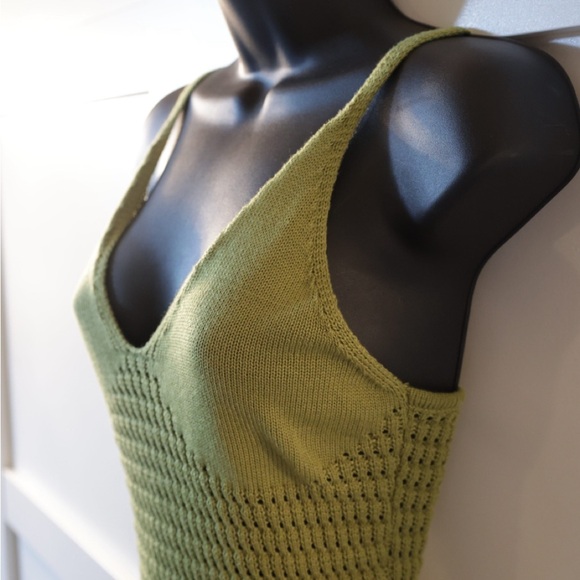 Elegant Olive Green Knit Mini Dress - Picture 1 of 4